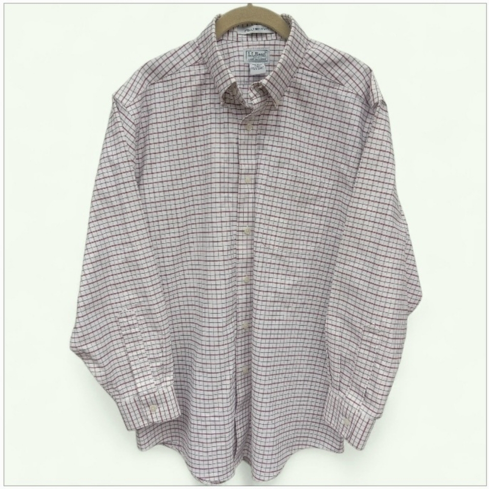4/$10 L.L. Bean Wrinkle Resistant Brown White Plaid Men's Shirt Size 16-32 Large